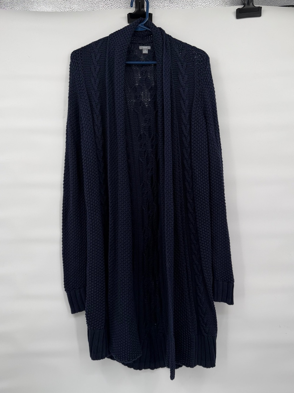 Aerie cable knit long navy blue open cardigan sweater